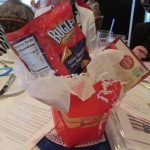 Chapter meeting table decorations remind members to contribute Box Tops for Education from household products to be used to support DAR schools.